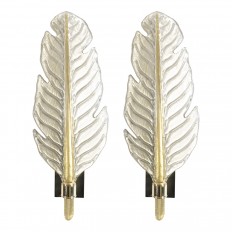 Pair of smoked leaf form Murano glass sconces